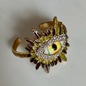 Authentic NEW Schiaparelli Stamped Gold-toned Devil’s Eye Bangle Bracelet Cuff